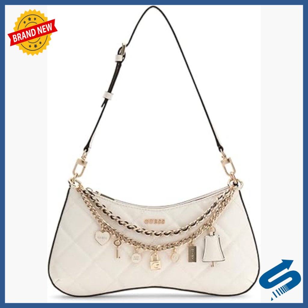 Adjustable Strap Shoulder Bag With Gold Hardware And Multiple Pockets